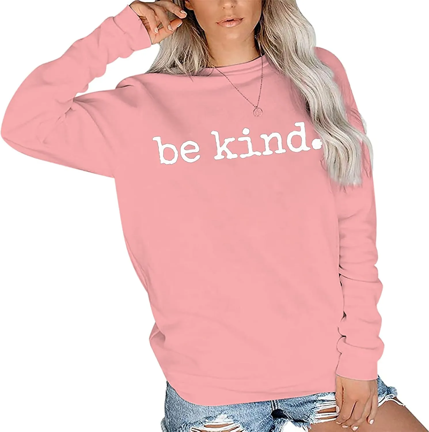 ASTANFY Be Kind Sweatshirt Womens Letter Print Pullover Long Sleeves Blessed Top Blouse