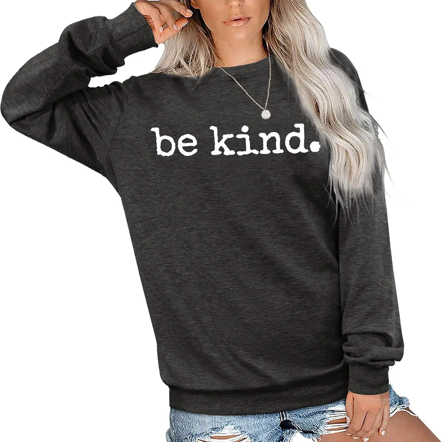 ASTANFY Be Kind Sweatshirt Womens Letter Print Pullover Long Sleeves Blessed Top Blouse