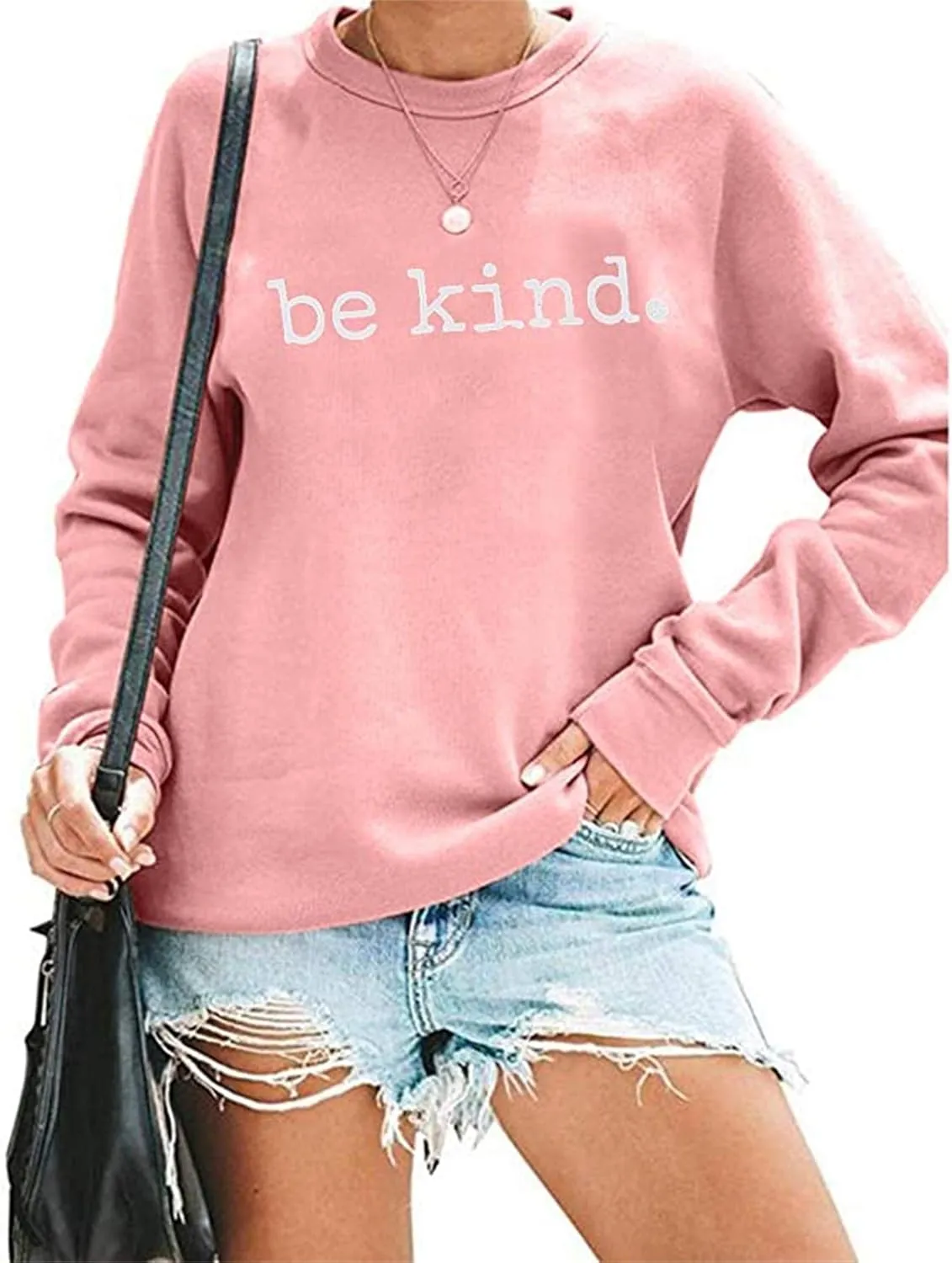 ASTANFY Be Kind Sweatshirt Womens Letter Print Pullover Long Sleeves Blessed Top Blouse