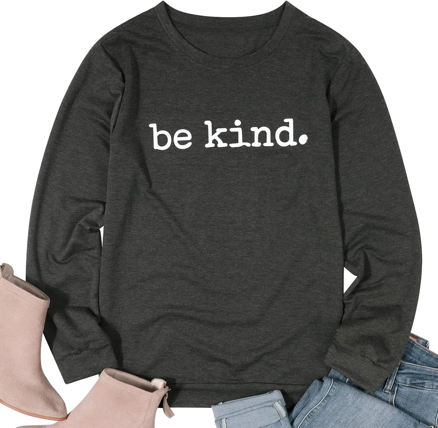 ASTANFY Be Kind Sweatshirt Womens Letter Print Pullover Long Sleeves Blessed Top Blouse