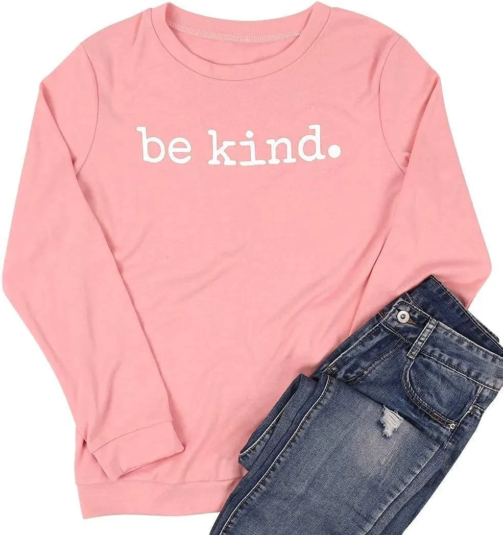 ASTANFY Be Kind Sweatshirt Womens Letter Print Pullover Long Sleeves Blessed Top Blouse