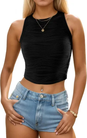 Blooming Jelly Womens Ribbed Tank Tops High Neck Fitted Knit Sleeveless Crop Tops Ladies Trendy Going Out Summer Tanks 2024