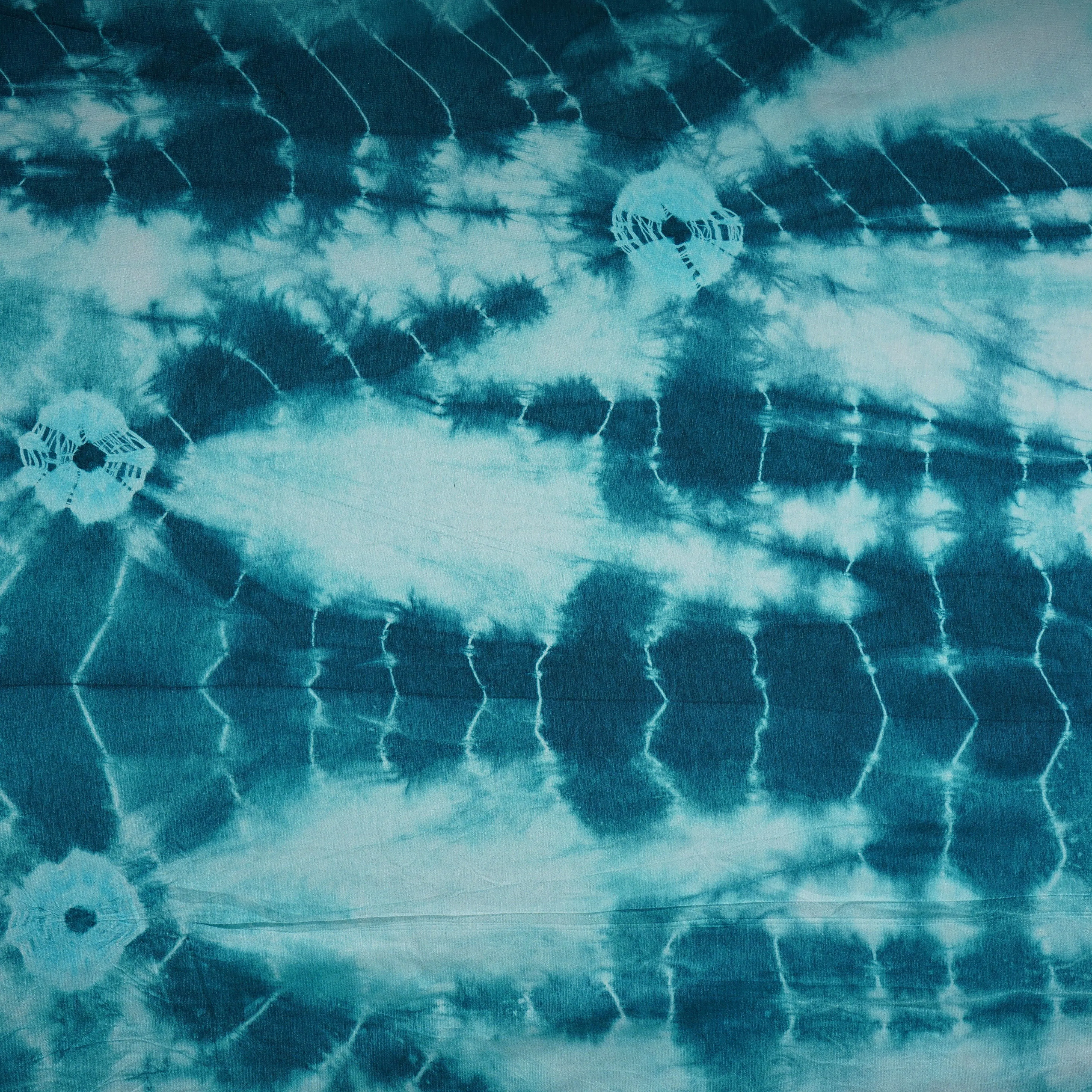 Bottle Green Shibori Print Russian Silk Fabric 20781