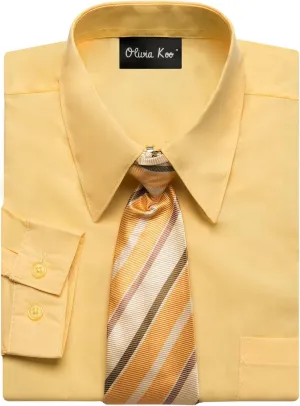 Boys Solid Color Dress Shirt with Matching Tie Set in 14 Colors (Size 2T to 20)