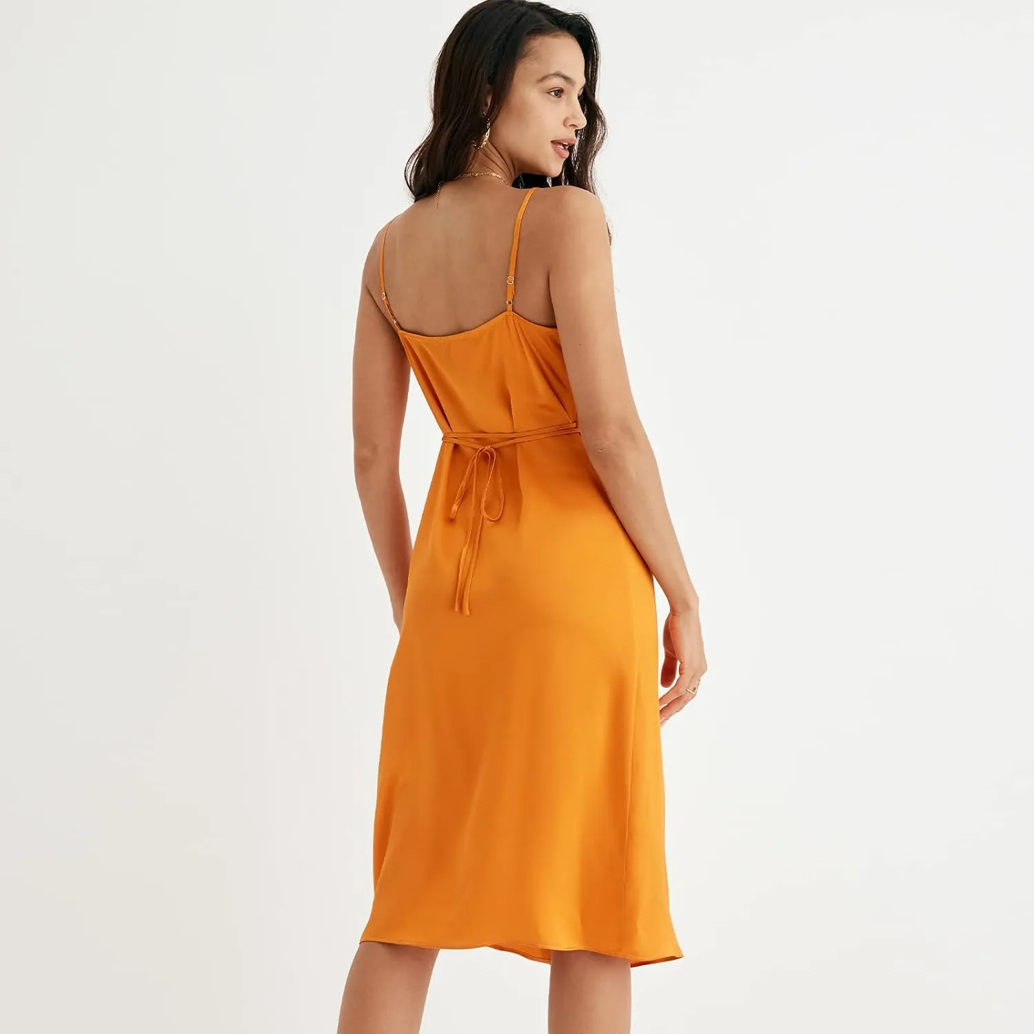 COLD POSH Women's 19mm Silk Slip Dress Luxury Summer Slips Chemise Sexy Sleeveless Dresses Elegant Slim Fit Tie Waist Dress