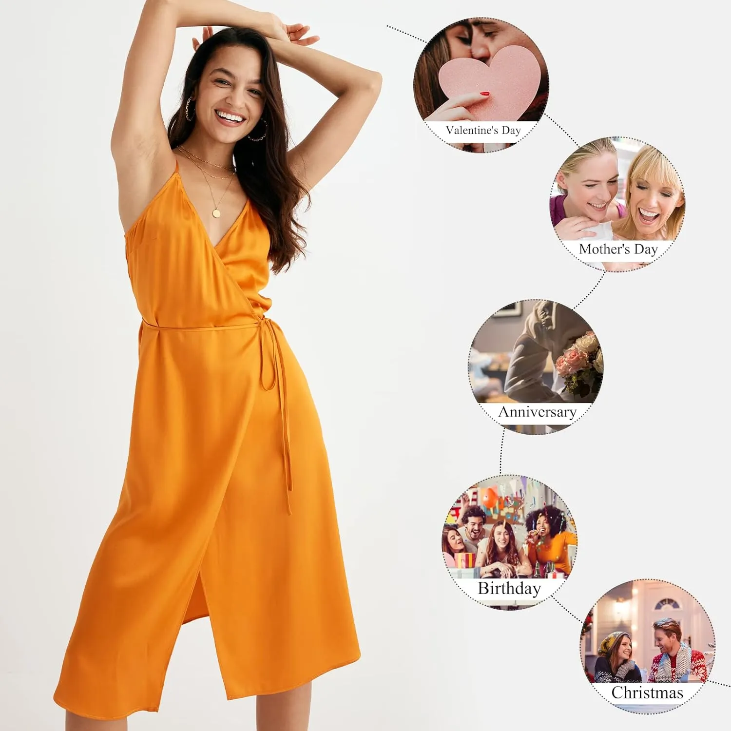 COLD POSH Women's 19mm Silk Slip Dress Luxury Summer Slips Chemise Sexy Sleeveless Dresses Elegant Slim Fit Tie Waist Dress