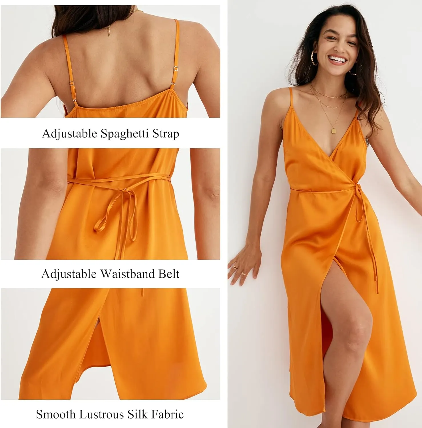 COLD POSH Women's 19mm Silk Slip Dress Luxury Summer Slips Chemise Sexy Sleeveless Dresses Elegant Slim Fit Tie Waist Dress