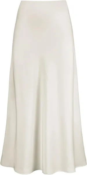 ebossy Women's Elegant Long Satin Skirt Silk Dressy Hidden Elastic Waist Flared A-Line Maxi Skirts
