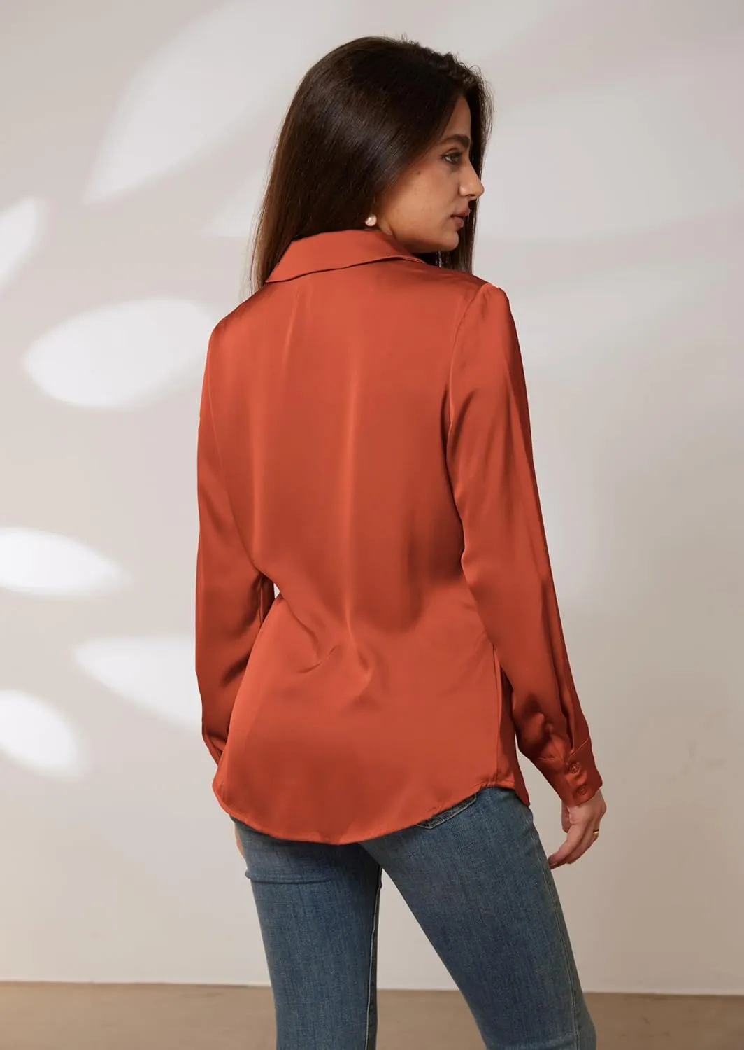 GRACE KARIN Women's Satin Silk Blouses Wrap V Neck Shirts Long Sleeve Elegant Tie Waist Office Formal Work Tunic PulloverTops