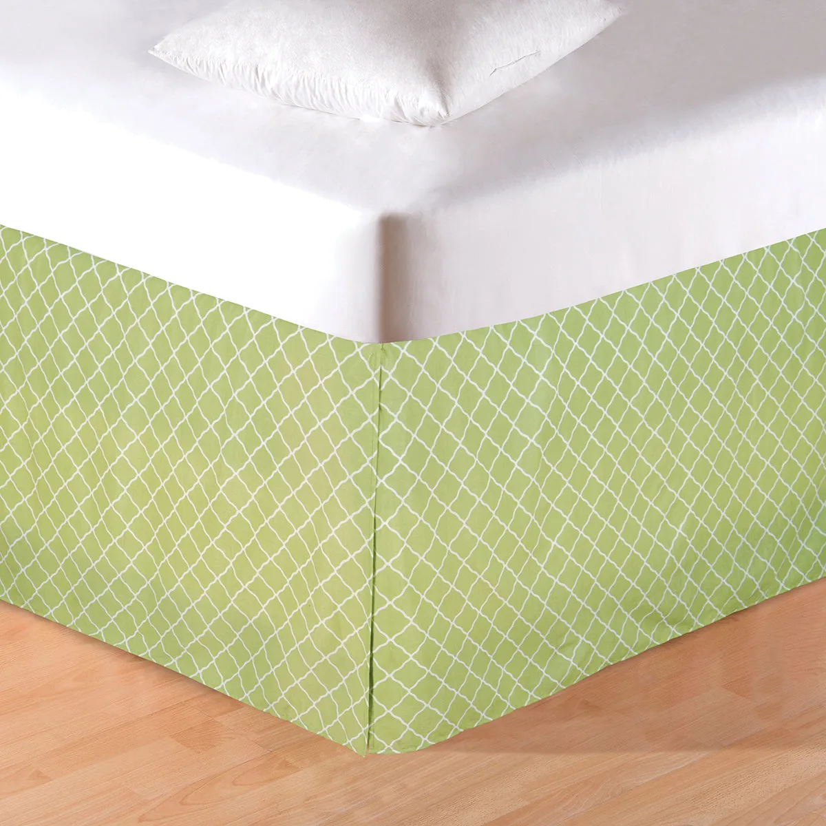 Green & White Lattice Bed Skirt