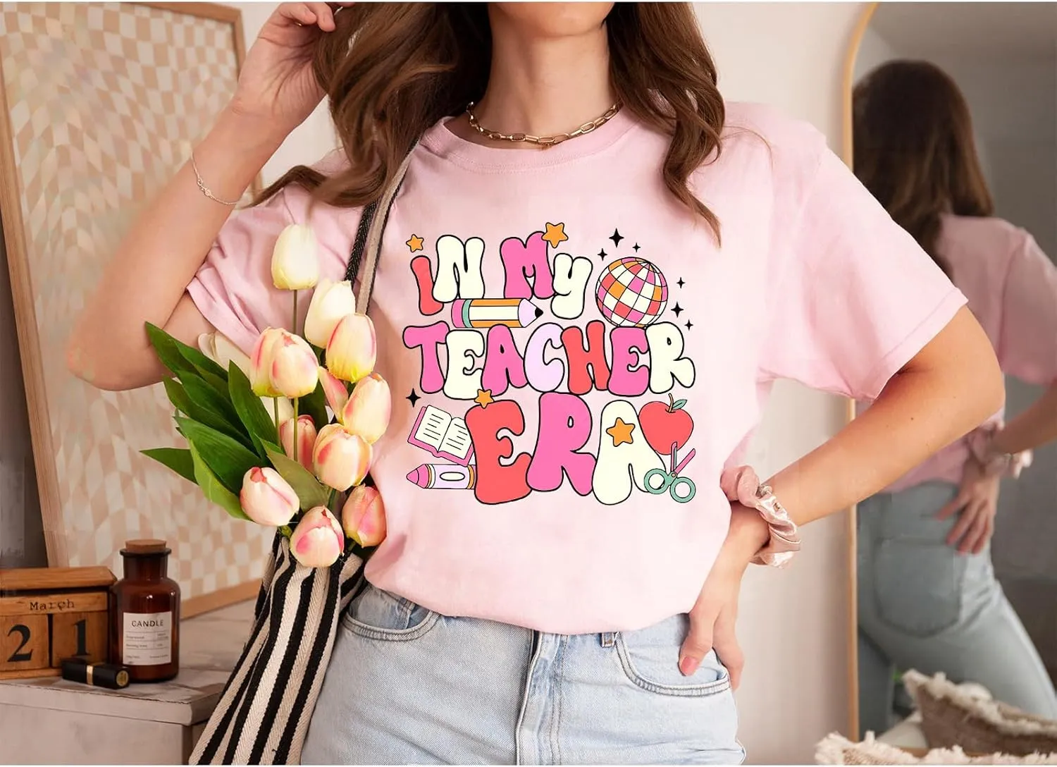 Haukea Women's Teacher Appreciation Graphic Tee Shirt - Pink, Short Sleeve, Large, Regular Fit