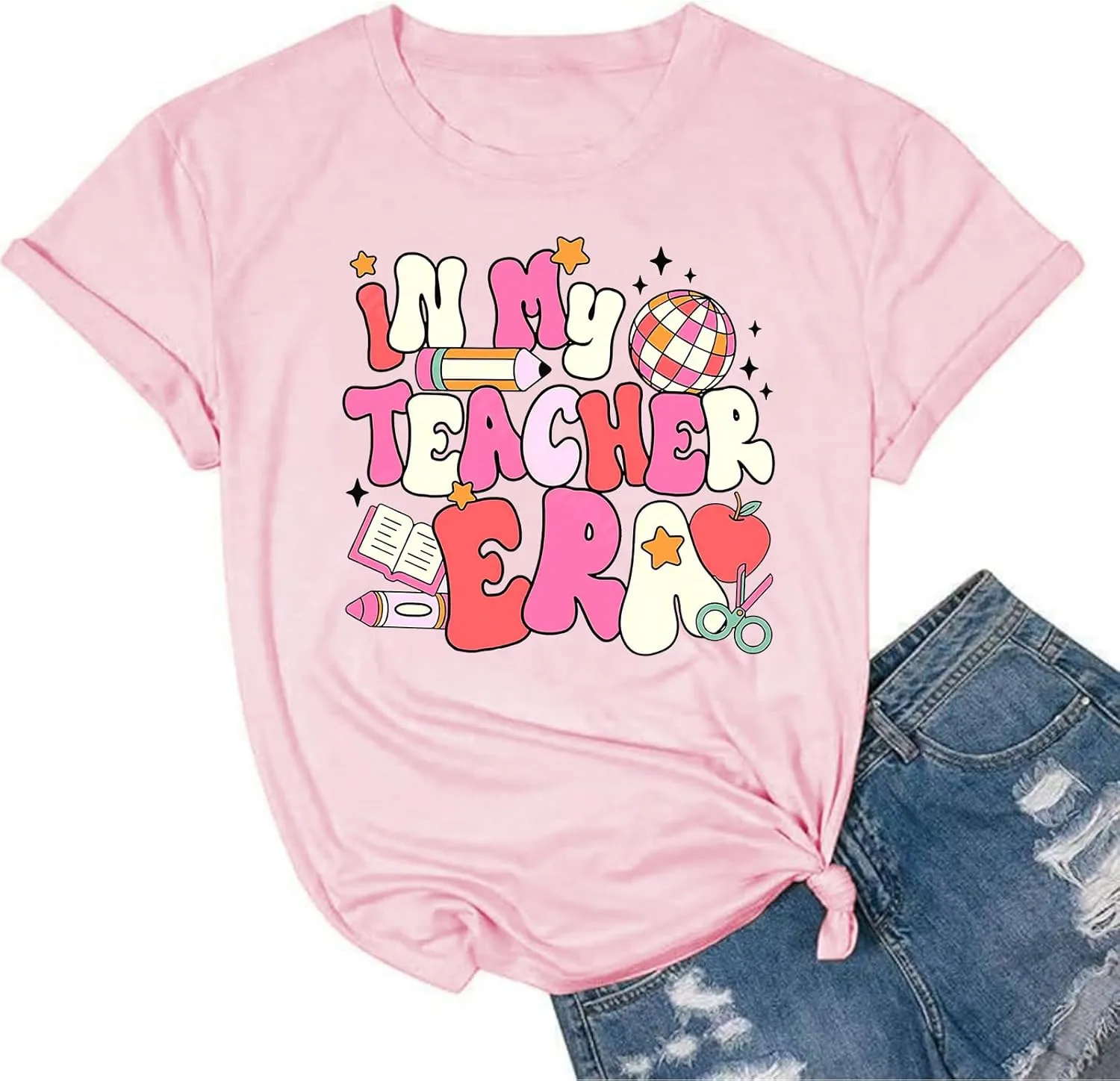 Haukea Women's Teacher Appreciation Graphic Tee Shirt - Pink, Short Sleeve, Large, Regular Fit