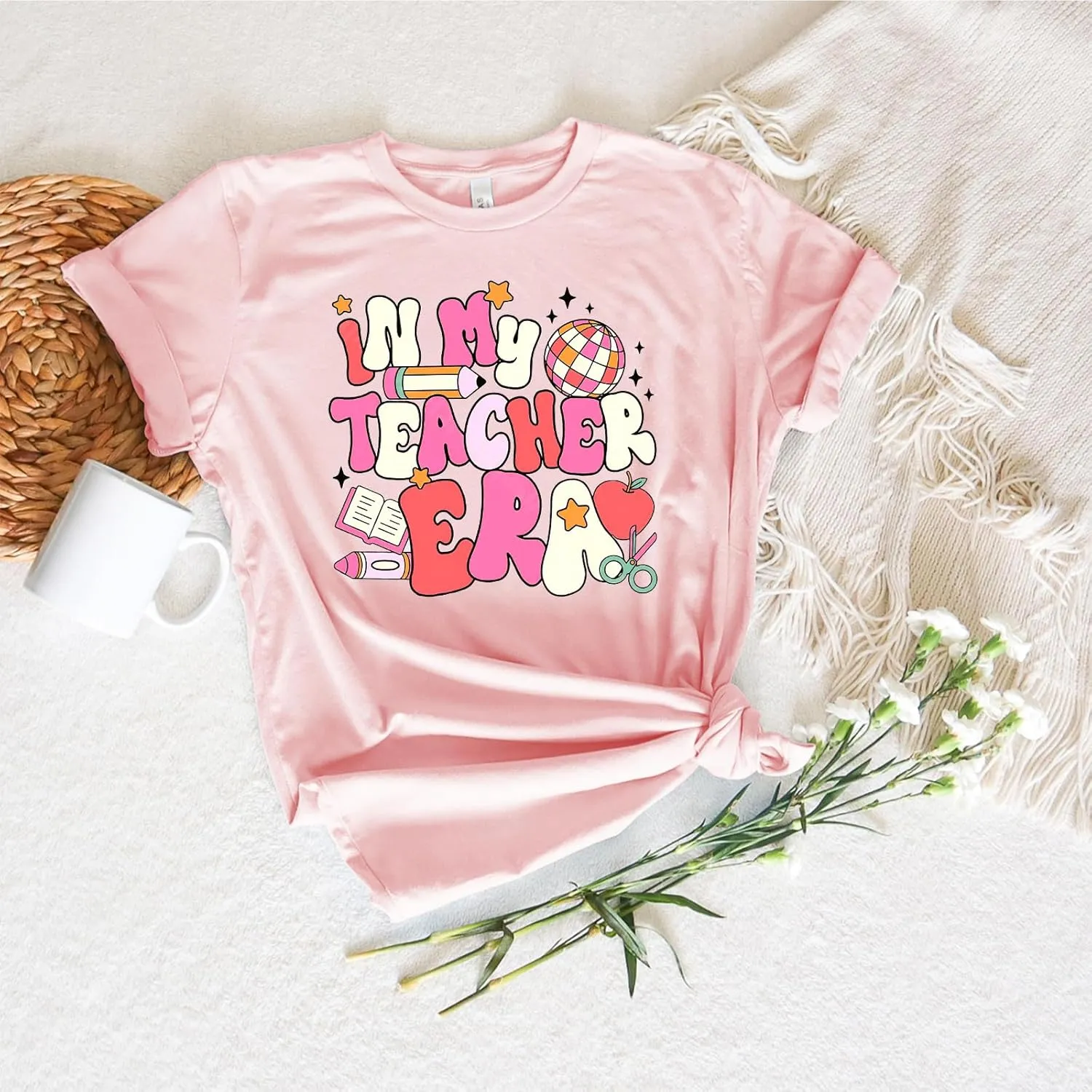 Haukea Women's Teacher Appreciation Graphic Tee Shirt - Pink, Short Sleeve, Large, Regular Fit