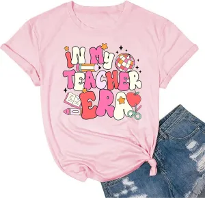 Haukea Women's Teacher Appreciation Graphic Tee Shirt - Pink, Short Sleeve, Large, Regular Fit