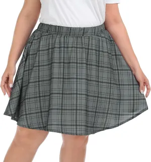 HDE Women's Plus Size Skater Skirt Elastic Waist Pleated Mini Circle Skirts