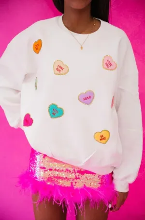 Holiday Pink Heart Love Shirts for Women Girls Cute Bow Letter Sweater Tops Long Sleeve Sequin Graphic Sweatshirts