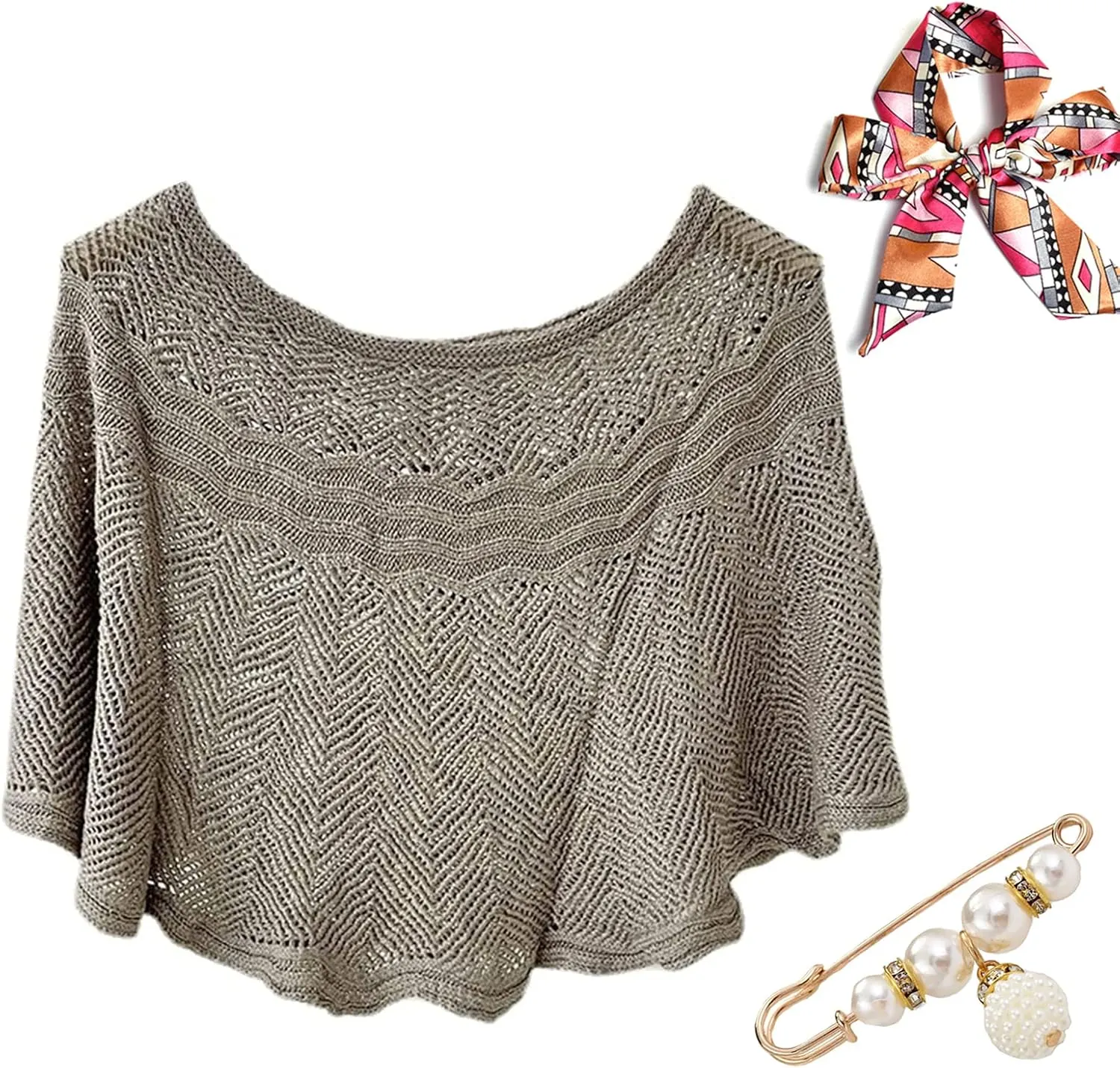 Ice Silk Knitted Shawl, Summer Hollow-Out Knit Wrap for Women