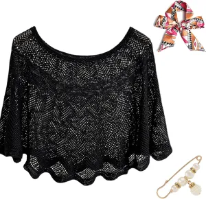 Ice Silk Knitted Shawl, Summer Hollow-Out Knit Wrap for Women