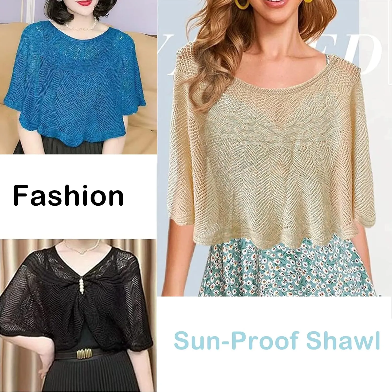 Ice Silk Knitted Shawl, Summer Hollow-Out Knit Wrap for Women