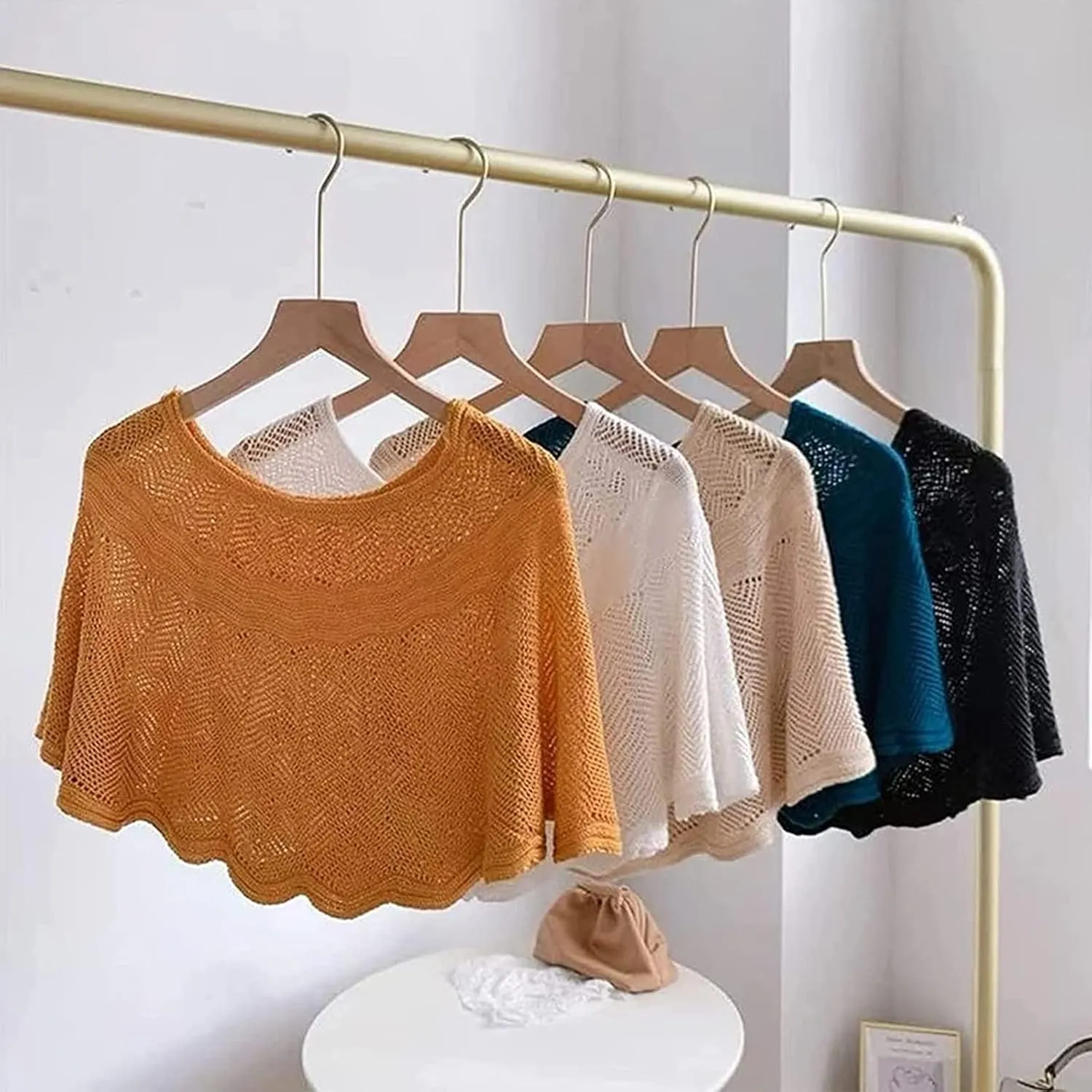 Ice Silk Knitted Shawl, Summer Hollow-Out Knit Wrap for Women