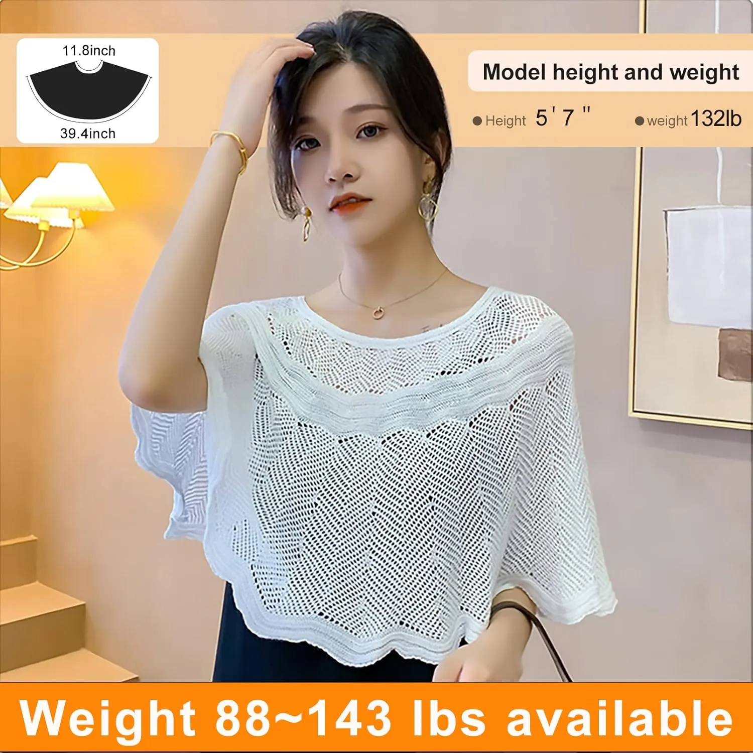 Ice Silk Knitted Shawl, Summer Hollow-Out Knit Wrap for Women