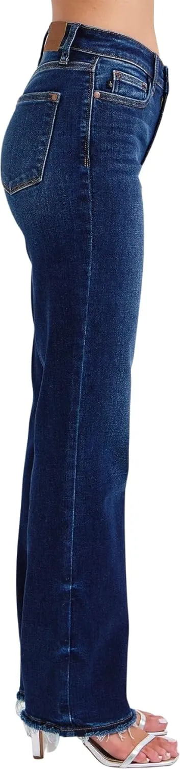 Judy Blue Women's Mid Rise Straight Jeans with Frayed Hem
