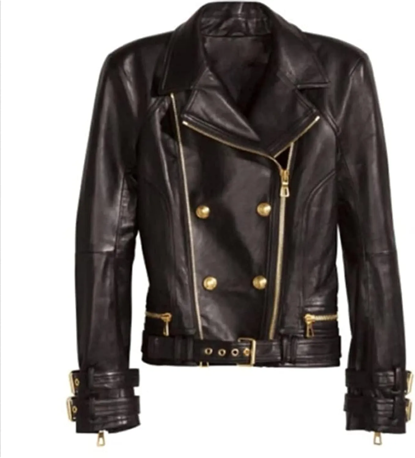 Lambskin Leather Jacket Stylish Black Brando Style Biker Racer Motorcycle Asymmetrical Real Leather Jacket for Women