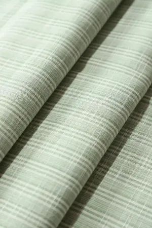 Light Olive And White Stripes Pattern Handwoven Organic Cotton Fabric