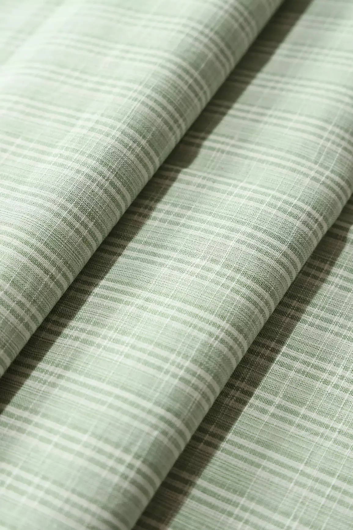 Light Olive And White Stripes Pattern Handwoven Organic Cotton Fabric