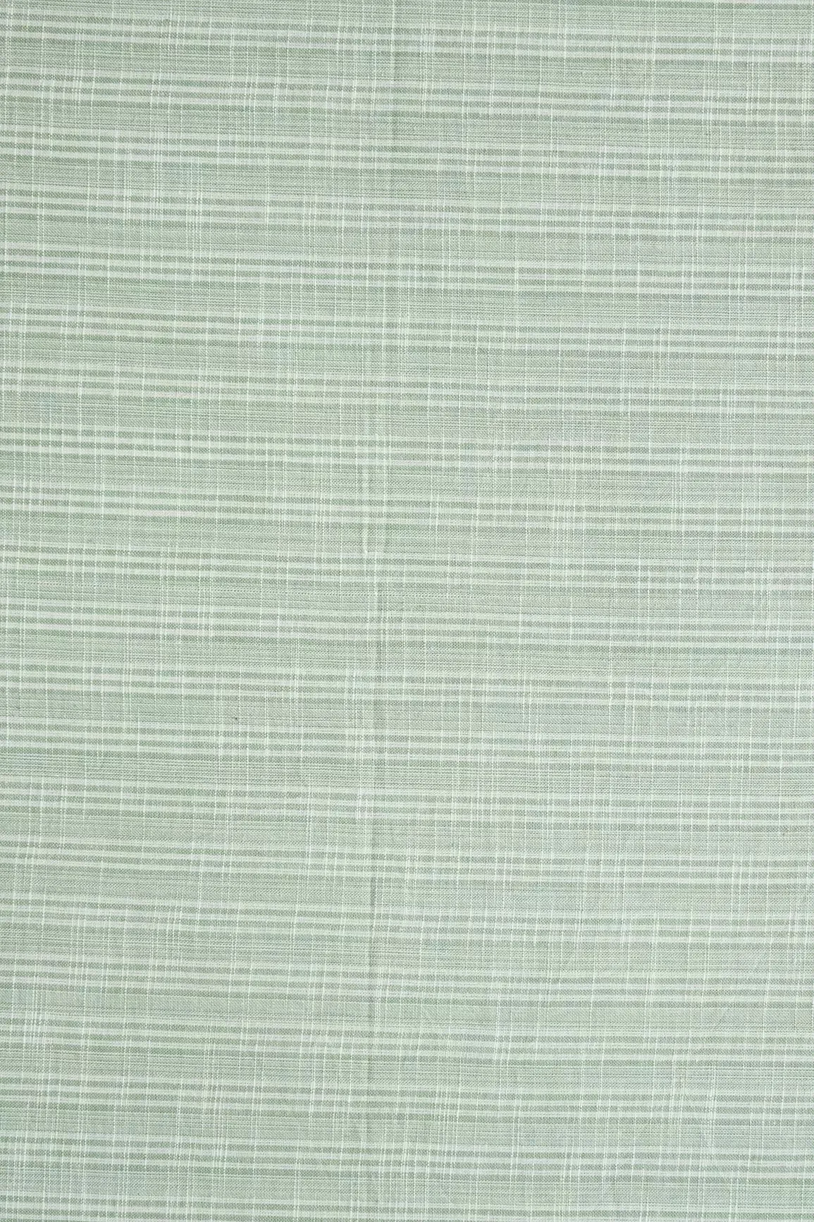 Light Olive And White Stripes Pattern Handwoven Organic Cotton Fabric
