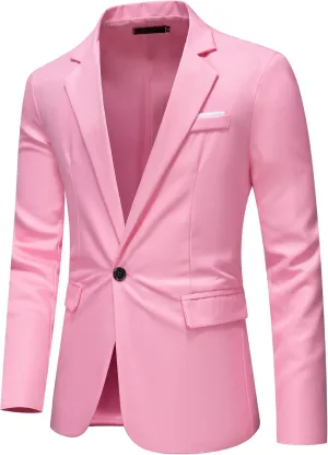 Men's Blazer Lightweight Casual Solid One Button Slim Fit Sport Coat