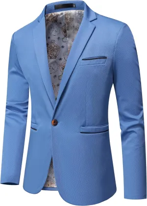 Men's Blazer Lightweight Casual Solid One Button Slim Fit Sport Coat