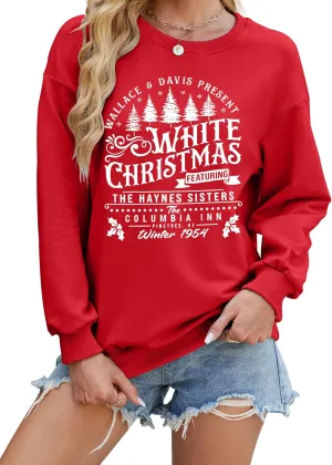 MYHALF Women's Christmas Crewneck Sweaters - White Trees & Movie Shirts - Xmas Holiday Tops