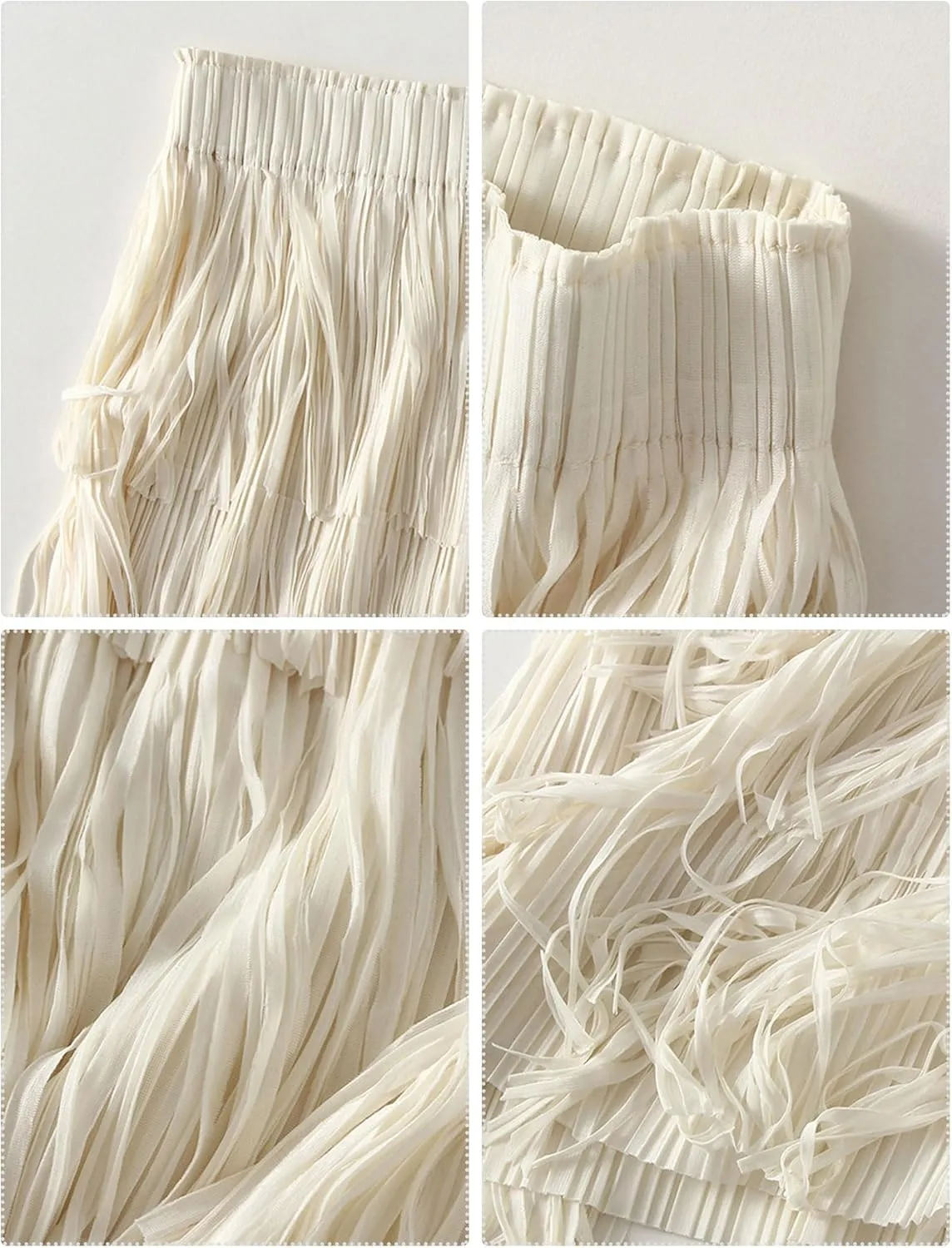 ODIZLI Midi Skirts for Women Spring Boho High Waist Tassel Fringe Layered Skirt A Line Skirts
