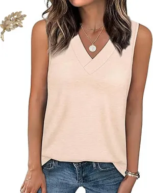 Peliaral Tank Top (with 12 Colors), Women's Sleeveless V-Neck Slimming Loose Fit Casual Tank Top T-Shirt, for Travel