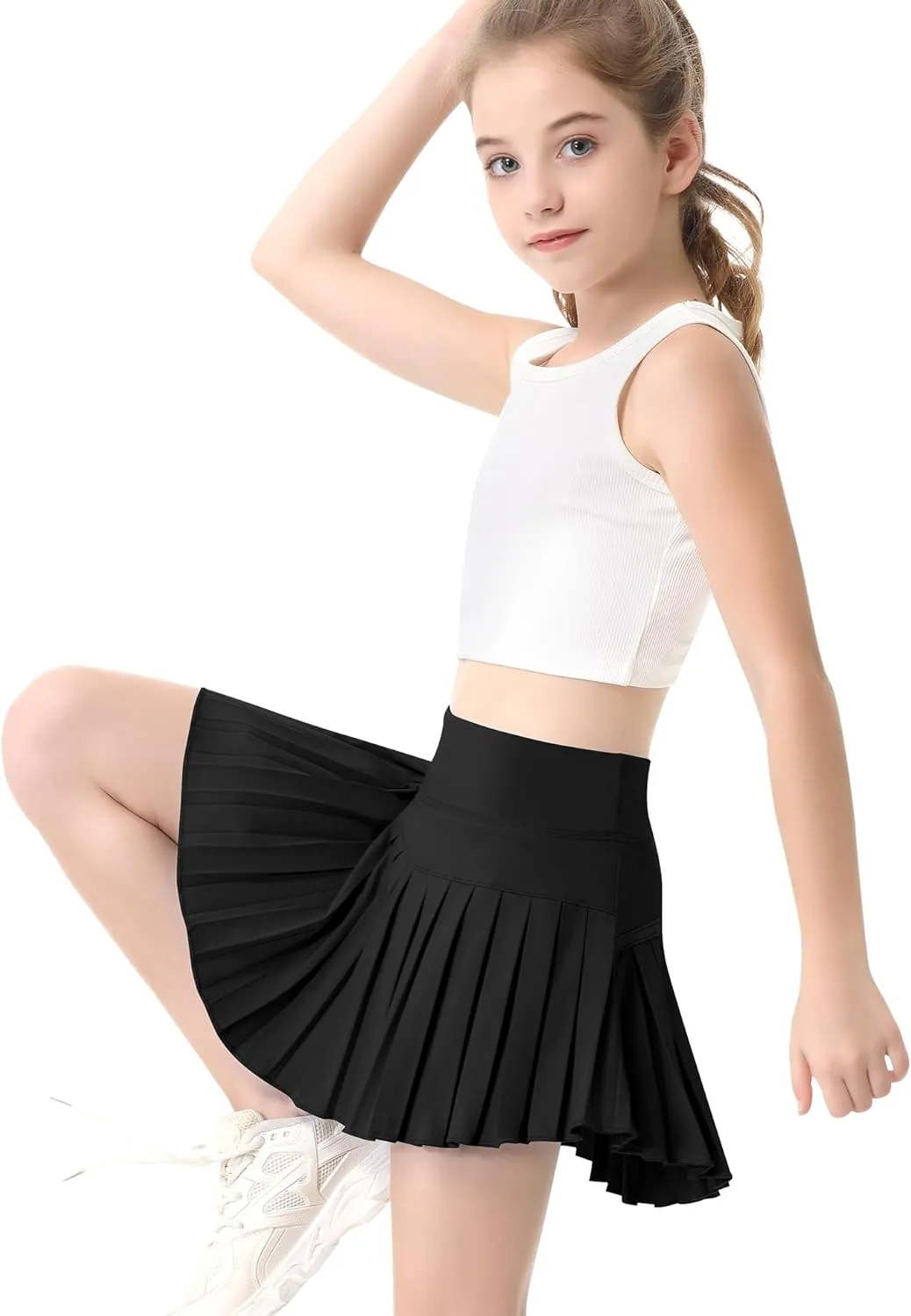 QooNoo Girls Skorts Tennis Skirts for Girls Pleated Athletic Skirt with Pockets Toddler High Waist Cheer Skirt Built-in Short