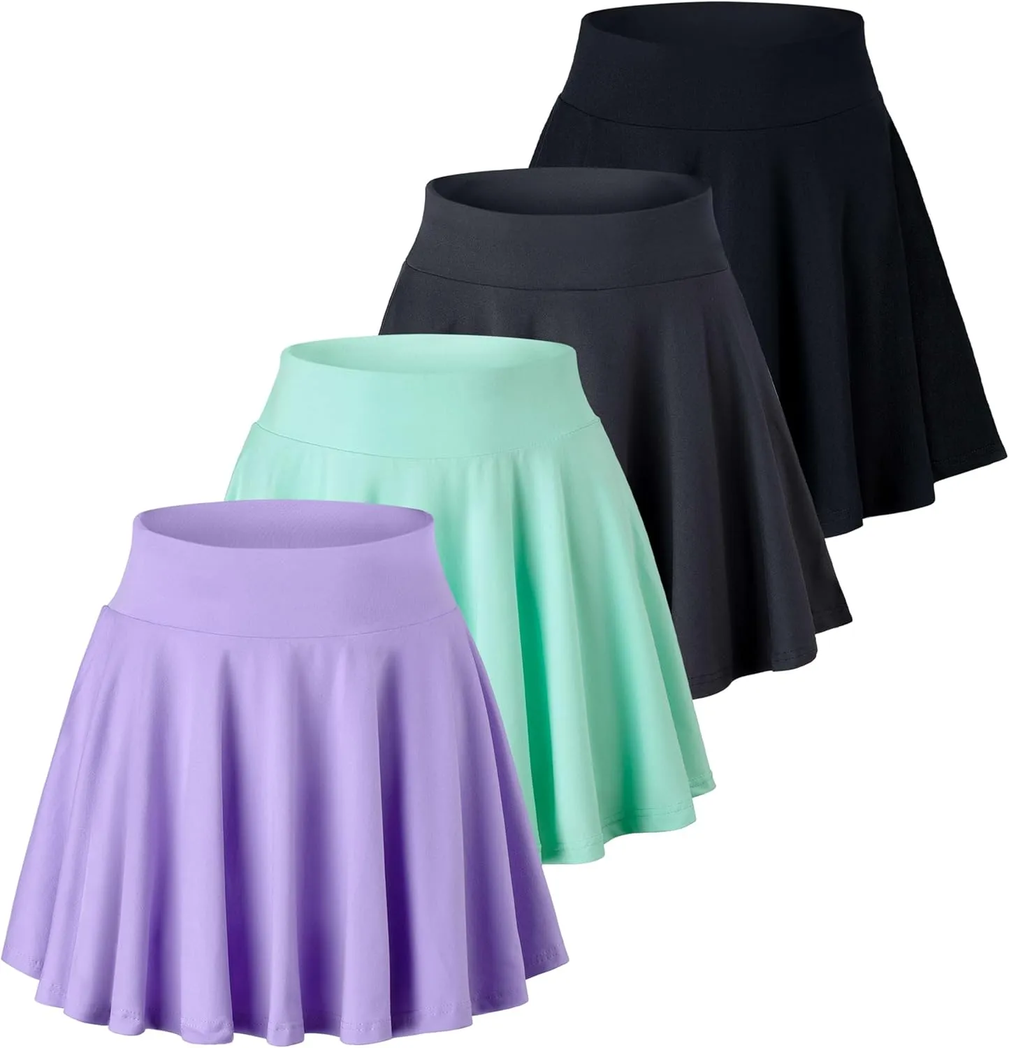 Real Essentials 4 Pack: Women's Basic Casual Stretchy Mini Skirt - Skater A-Line Flowy Flared (Available in Plus Size)