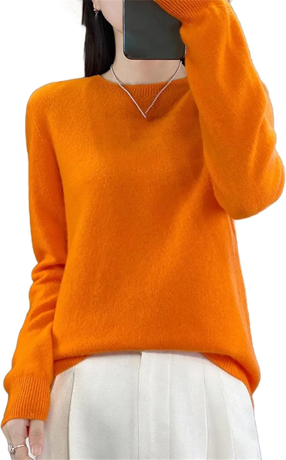 Women Merino Wool Knitted Sweater O-Neck Pullover Seamless Jumper Tops Cashmere Warm Clothes