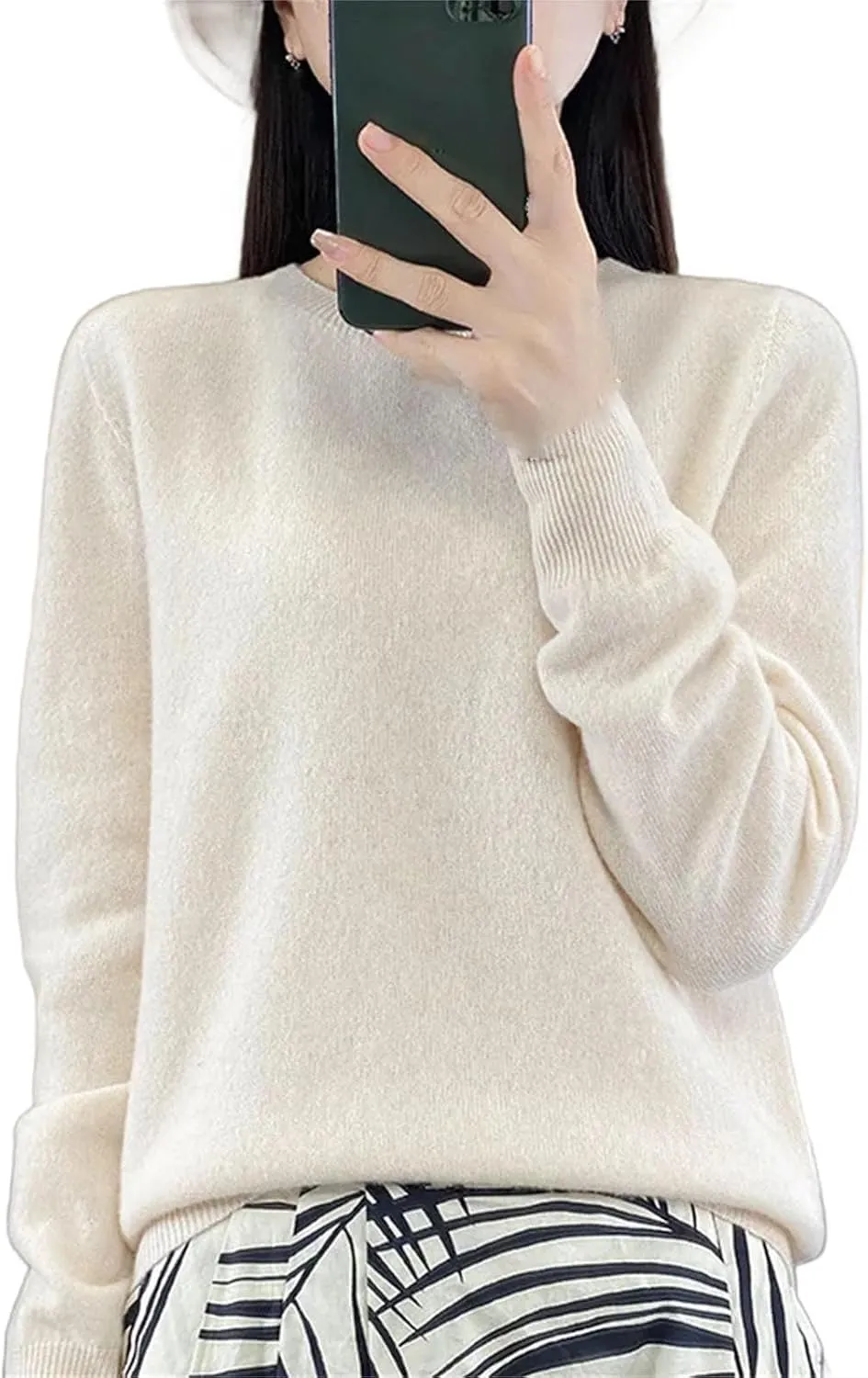 Women Merino Wool Knitted Sweater O-Neck Pullover Seamless Jumper Tops Cashmere Warm Clothes