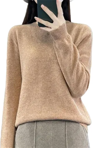 Women Merino Wool Knitted Sweater O-Neck Pullover Seamless Jumper Tops Cashmere Warm Clothes
