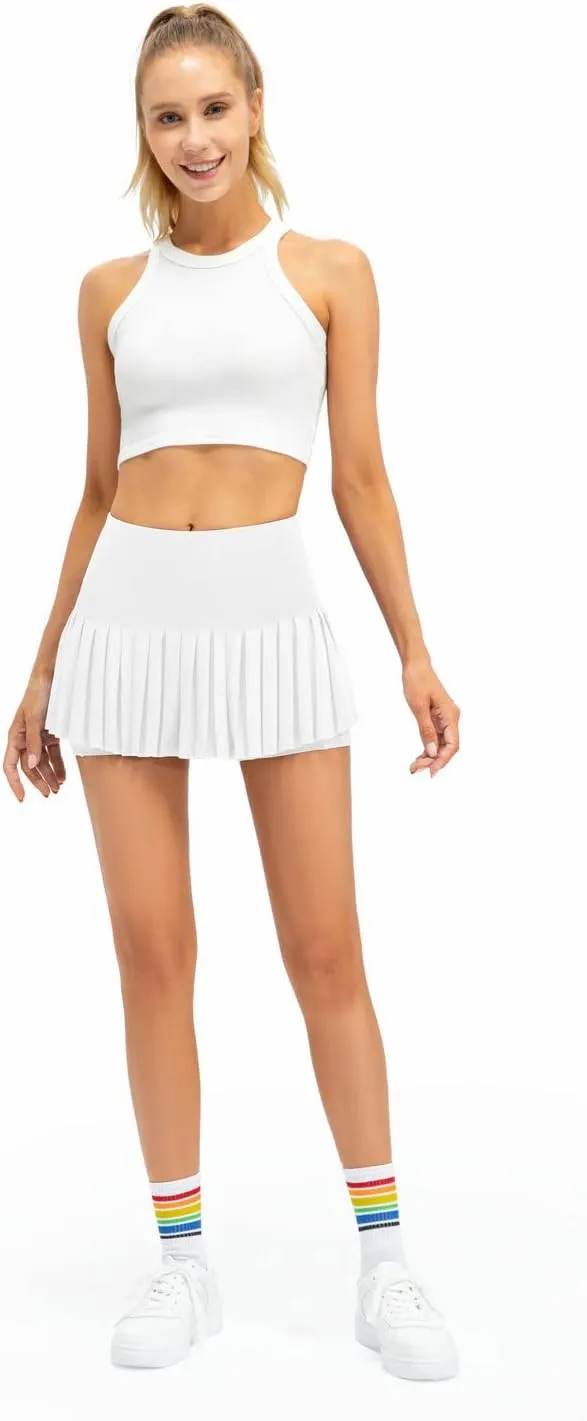 Women Pleated Tennis Skirt High Waisted Golf Athletic Skort Mini Skirts with Shorts Pockets Workout Running Apparel