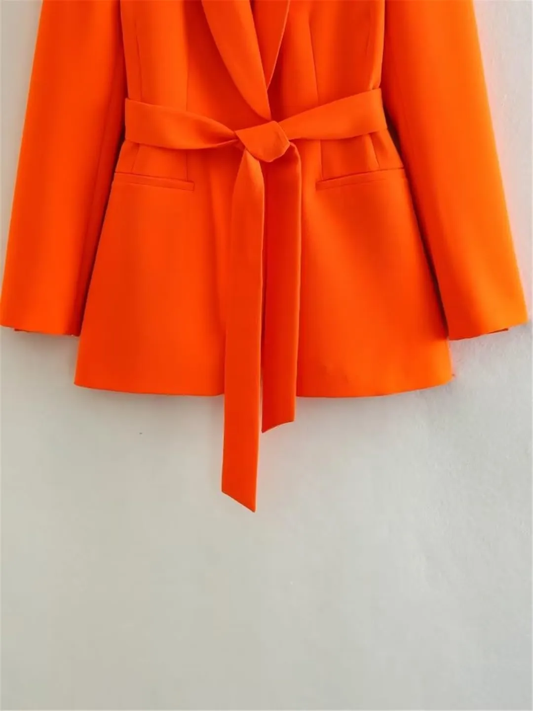 Women White Long Blazer Belt Basics Jacket Long Sleeve Button Notched Straight Blazers