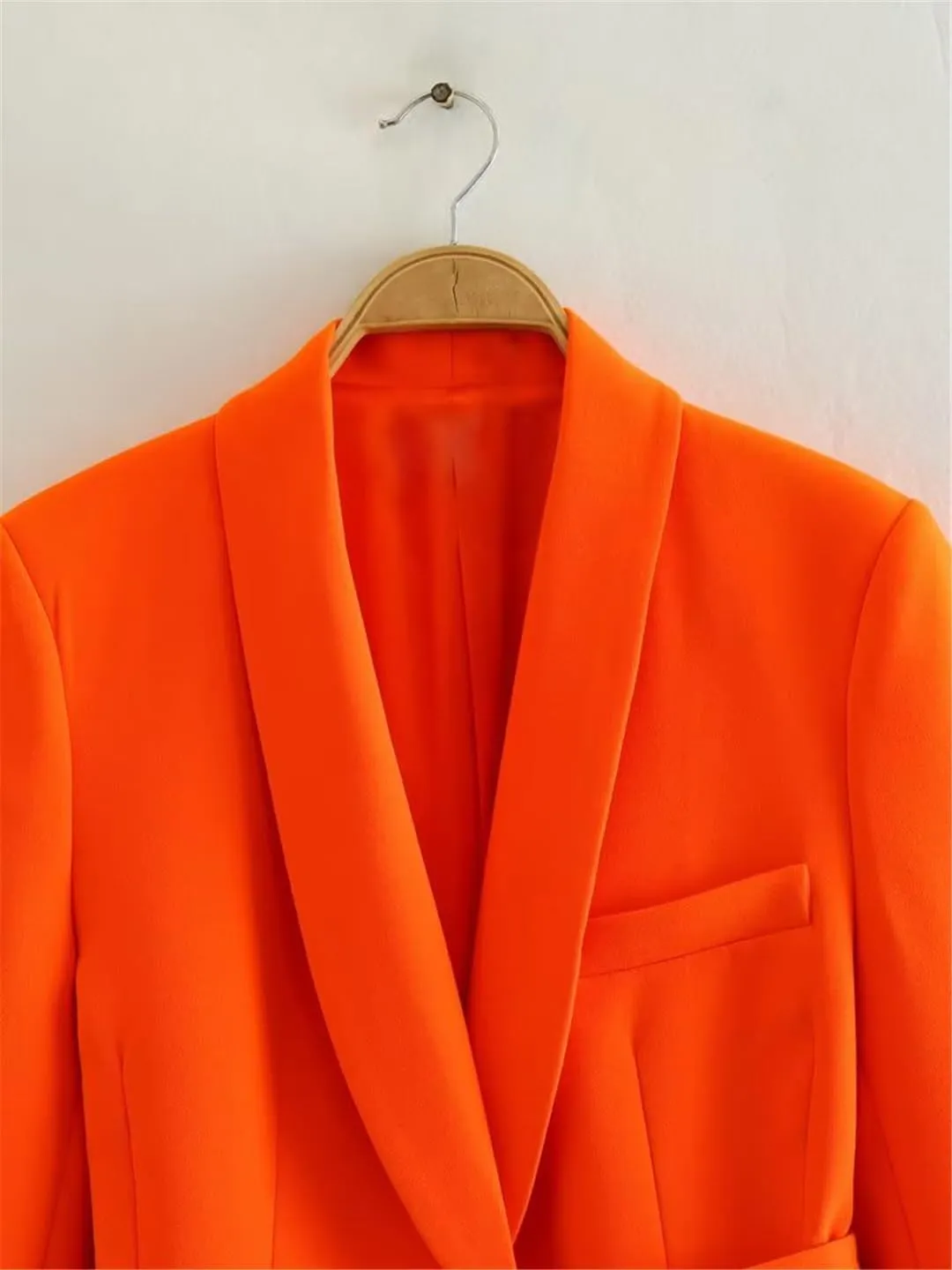 Women White Long Blazer Belt Basics Jacket Long Sleeve Button Notched Straight Blazers