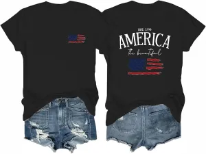 Women's 4th of July Outfits USA Shirt Memorial Day Red White and Blue Patriotic Shirts American Flag Graphic Tops