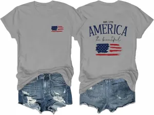 Women's 4th of July Outfits USA Shirt Memorial Day Red White and Blue Patriotic Shirts American Flag Graphic Tops