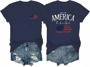 Women's 4th of July Outfits USA Shirt Memorial Day Red White and Blue Patriotic Shirts American Flag Graphic Tops