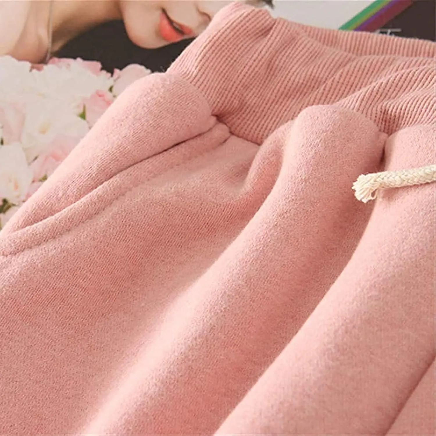 Women's Fleece Sherpa Lined Sweatpants Winter Thermal Soft Tapered Pants Basic Solid Elastic Waist Drawstring Pants