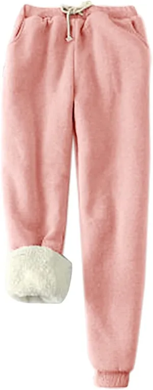 Women's Fleece Sherpa Lined Sweatpants Winter Thermal Soft Tapered Pants Basic Solid Elastic Waist Drawstring Pants