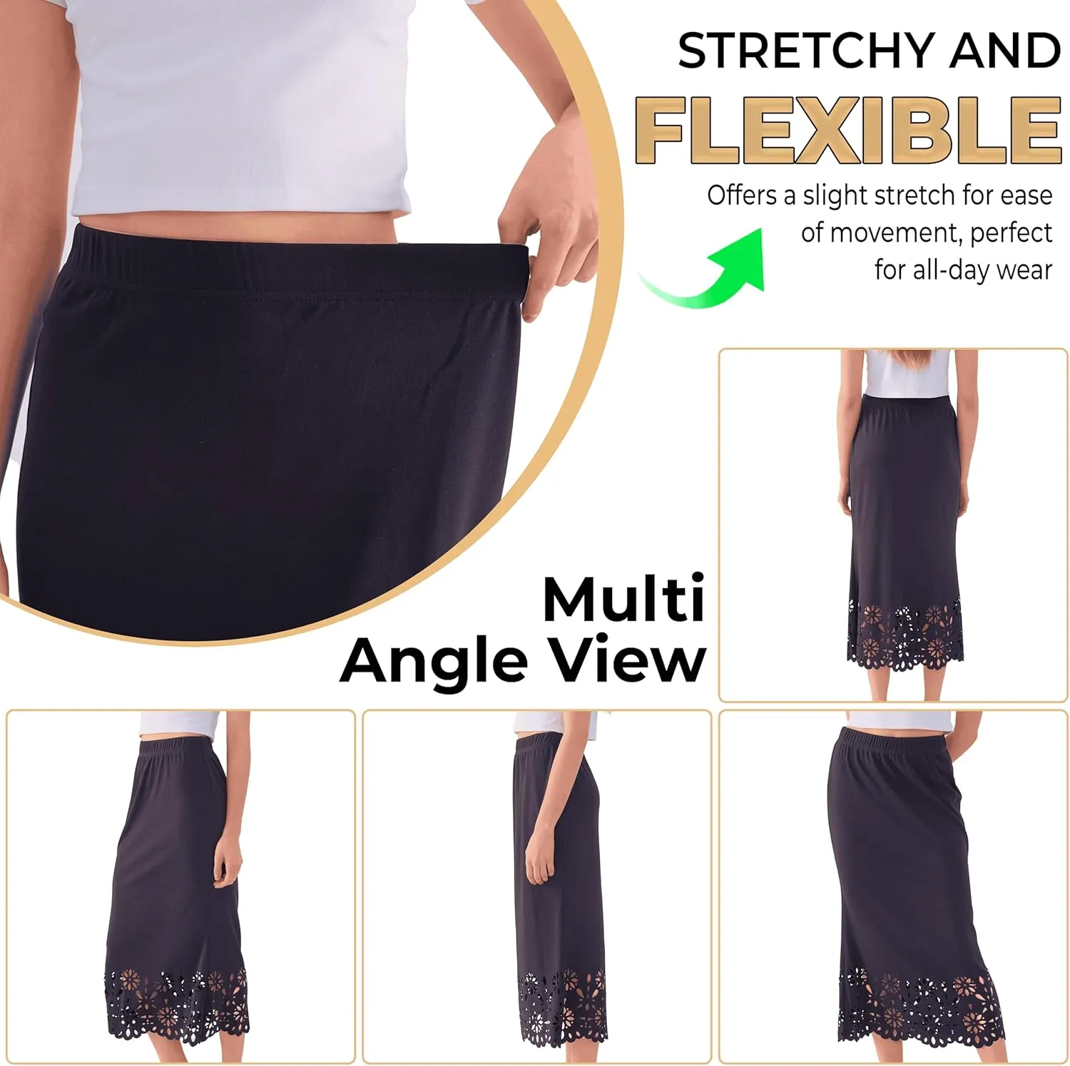 Women's Midi Skirt with Flower Hemline - High Waisted Skirts for Women Midi Skirts - Women's Travel Outfits