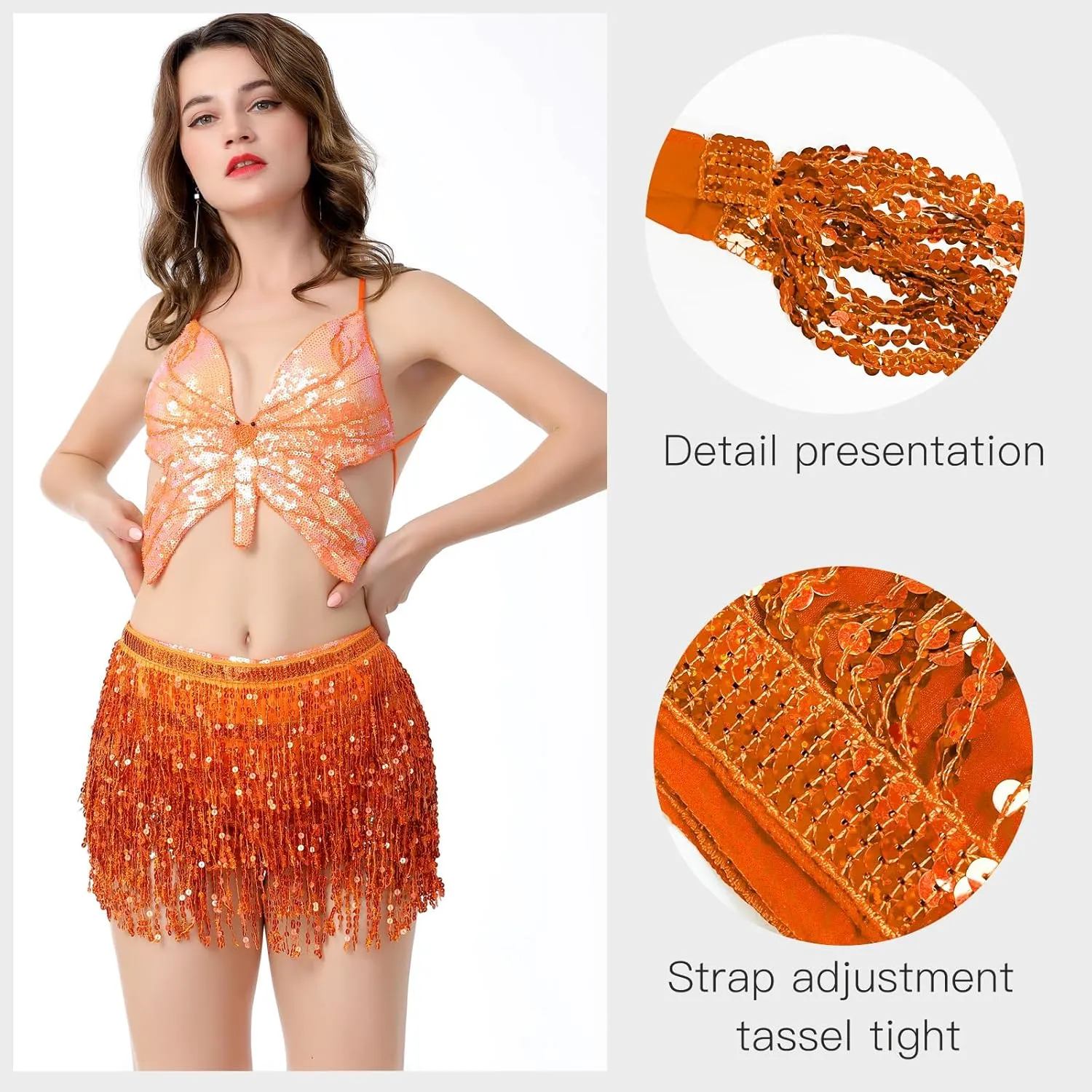 Women's Sequin Fringe Skirt Sparkle Tassel Skirts Belly Dance Hip Scarf for Women and Girls Festival Party Rave Costume